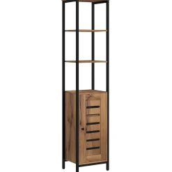 Columna de baño Moka Kleankin 2 estantes con armario marrón oscuro 167x37x30 cm