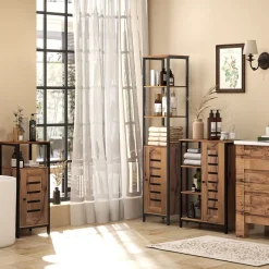 Columna de baño Moka Kleankin 2 estantes con armario marrón oscuro 167x37x30 cm