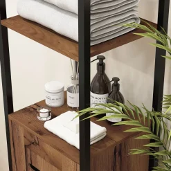 Columna de baño Moka Kleankin 2 estantes con armario marrón oscuro 167x37x30 cm