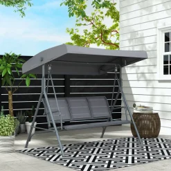 Columpio balancín Torre Outsunny 3 plazas toldo ajustable gris 159x175x118 cm