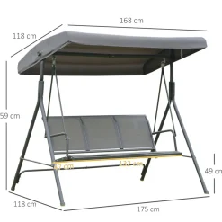Columpio balancín Torre Outsunny 3 plazas toldo ajustable gris 159x175x118 cm