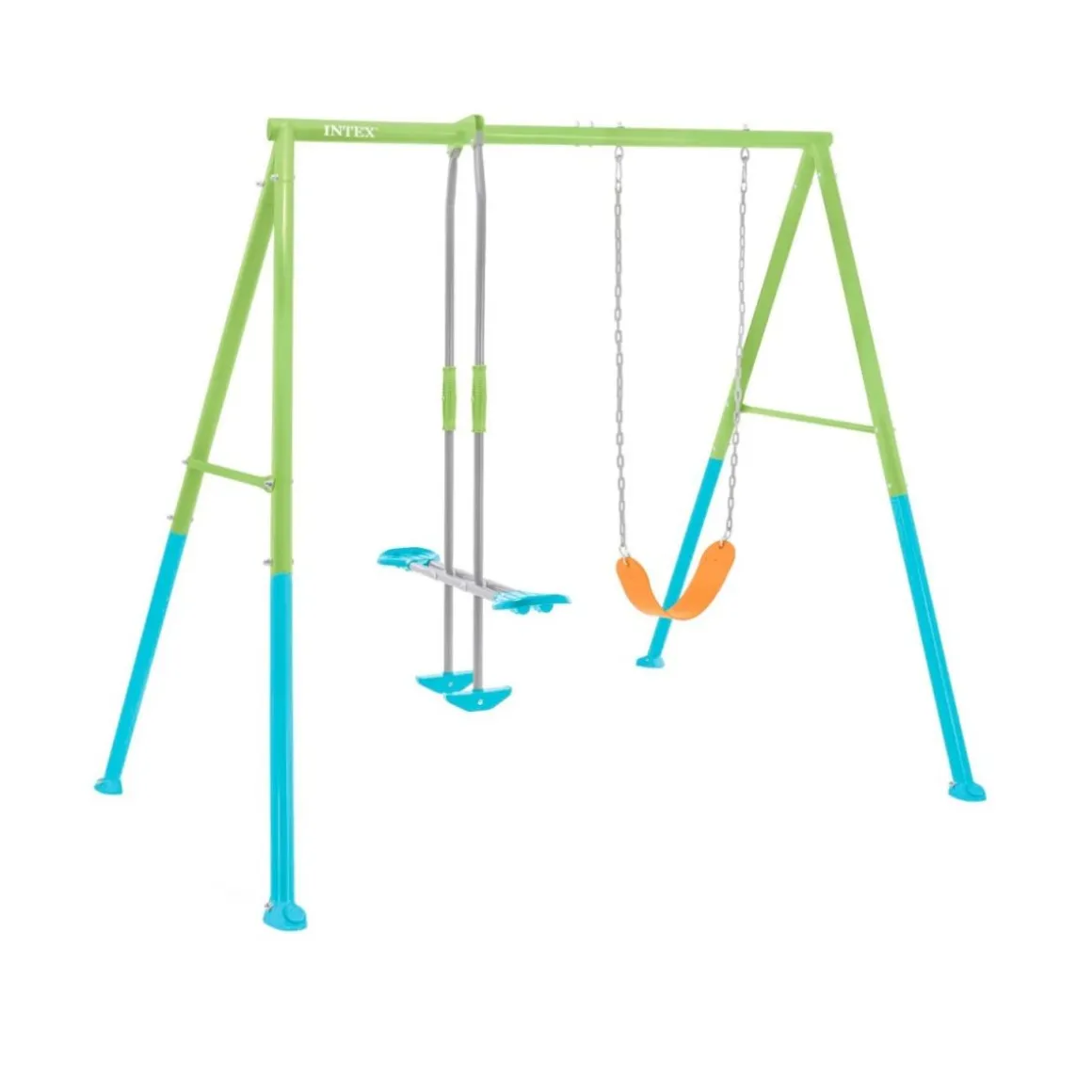 Columpio infantil con balancín 3 niños 3-10A verde/azul 211x251x254 cm