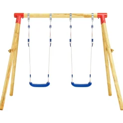 Columpio infantil de madera 2 asientos natural +3A 166x230x130 cm
