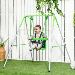 Columpio infantil Huelva Outsunny 6-36M protección 360º verde 122x122x146 cm