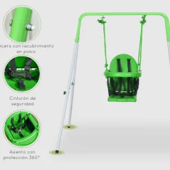 Columpio infantil Huelva Outsunny 6-36M protección 360º verde 122x122x146 cm