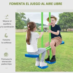 Columpio infantil Outsunny 2 columpios + 1 columpio doble verde