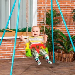 Columpio infantil Outsunny con respaldo y barra en T +9M multicolor 120/180x42x33 cm