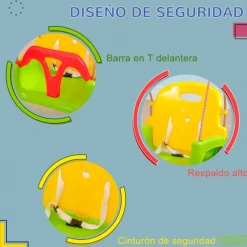 Columpio infantil Outsunny con respaldo y barra en T +9M multicolor 120/180x42x33 cm