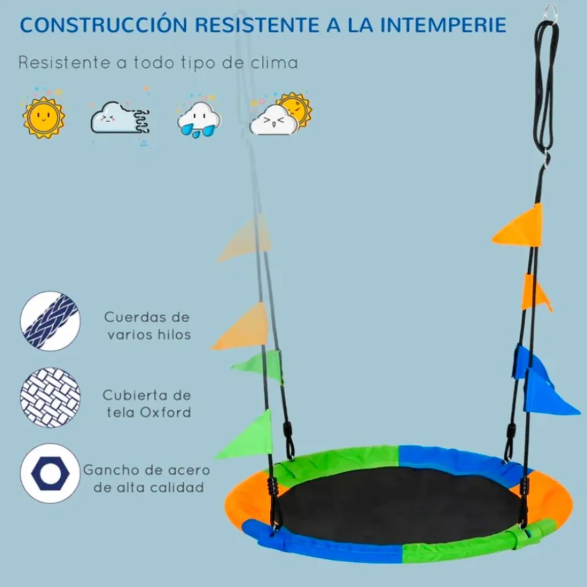 Columpio nido infantil Outsunny +3A multicolor Ø100x120/180 cm