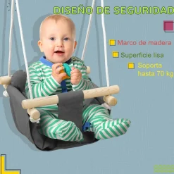 Columpio para bebés Play Aiyaplay regulable + cojín extraíble 9-36M gris 110-180x40x40 cm