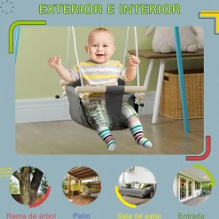 Columpio para bebés Play Aiyaplay regulable + cojín extraíble 9-36M gris 110-180x40x40 cm