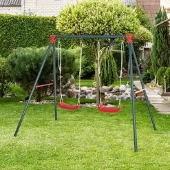 Columpio para niños Outsunny 2 asientos +3 años verde/rojo 180x220x160 cm