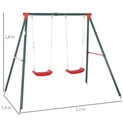 Columpio para niños Outsunny 2 asientos +3 años verde/rojo 180x220x160 cm