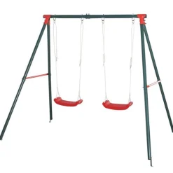 Columpio para niños Outsunny 2 asientos +3 años verde/rojo 180x220x160 cm