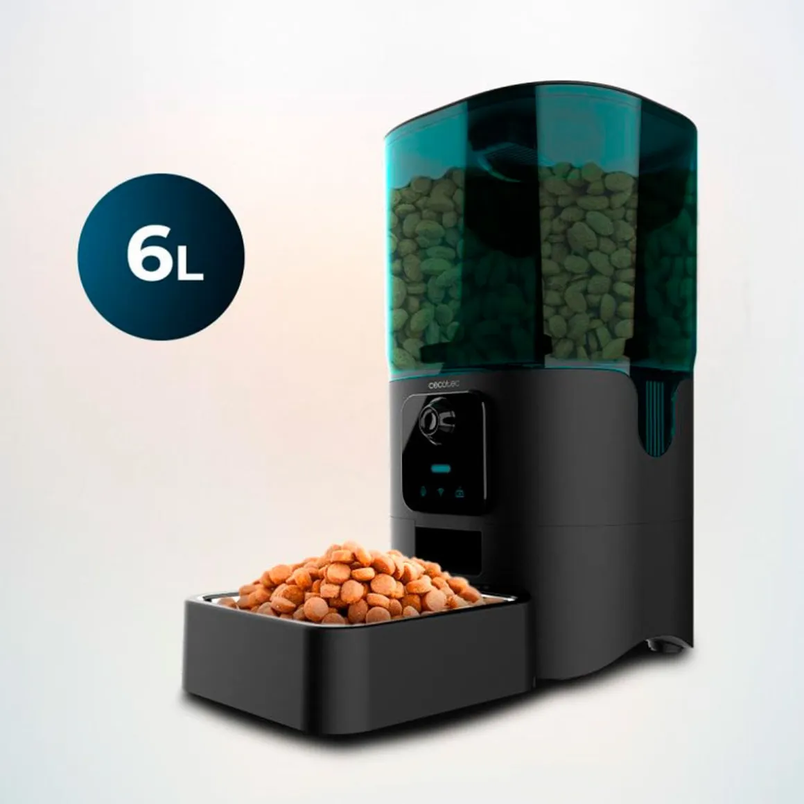 Comedero de mascotas automático Cecotec Pumba 6000 Purrfect Meal Smart Vision 6L WiFi, cámara y micrófono negro