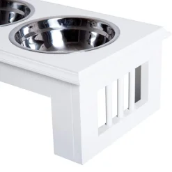 Comedero elevado para perros PawHut 2 cuencos extraíbles de acero inox blanco 15x44x24 cm