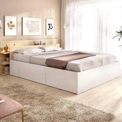 Composición de dormitorio Tori cabecero y estructura de cama con 4 cajones blanco/natural 73x181,2x216,4 cm