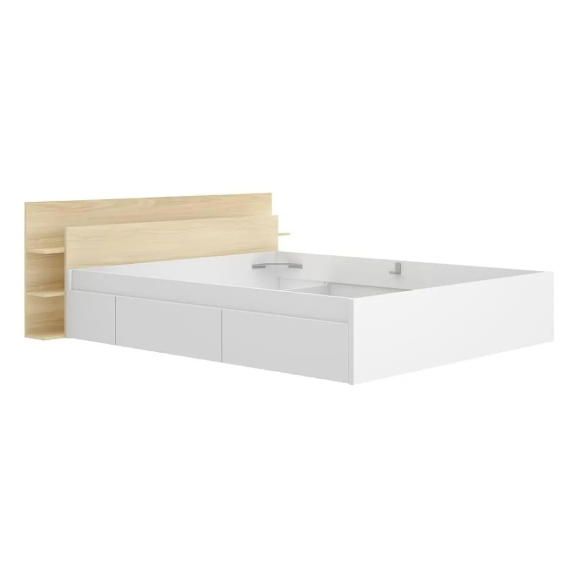 Composición de dormitorio Tori cabecero y estructura de cama con 4 cajones blanco/natural 73x181,2x216,4 cm