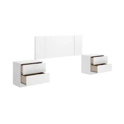 Composición de dormitorio Flow 2 mesitas con cabecero blanco 96x240,8x34,2 cm