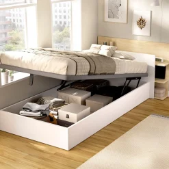Composición de dormitorio Pack Tori cabecero y canapé abatible blanco/natural 73x108,2x213,4 cm