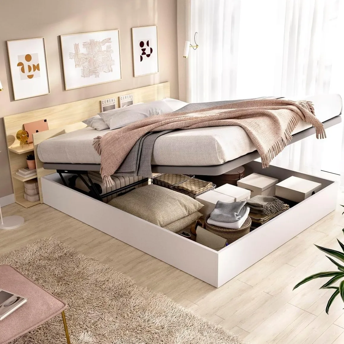 Composición de dormitorio Pack Tori cabecero con canapé natural/blanco 73x181,2x213 cm