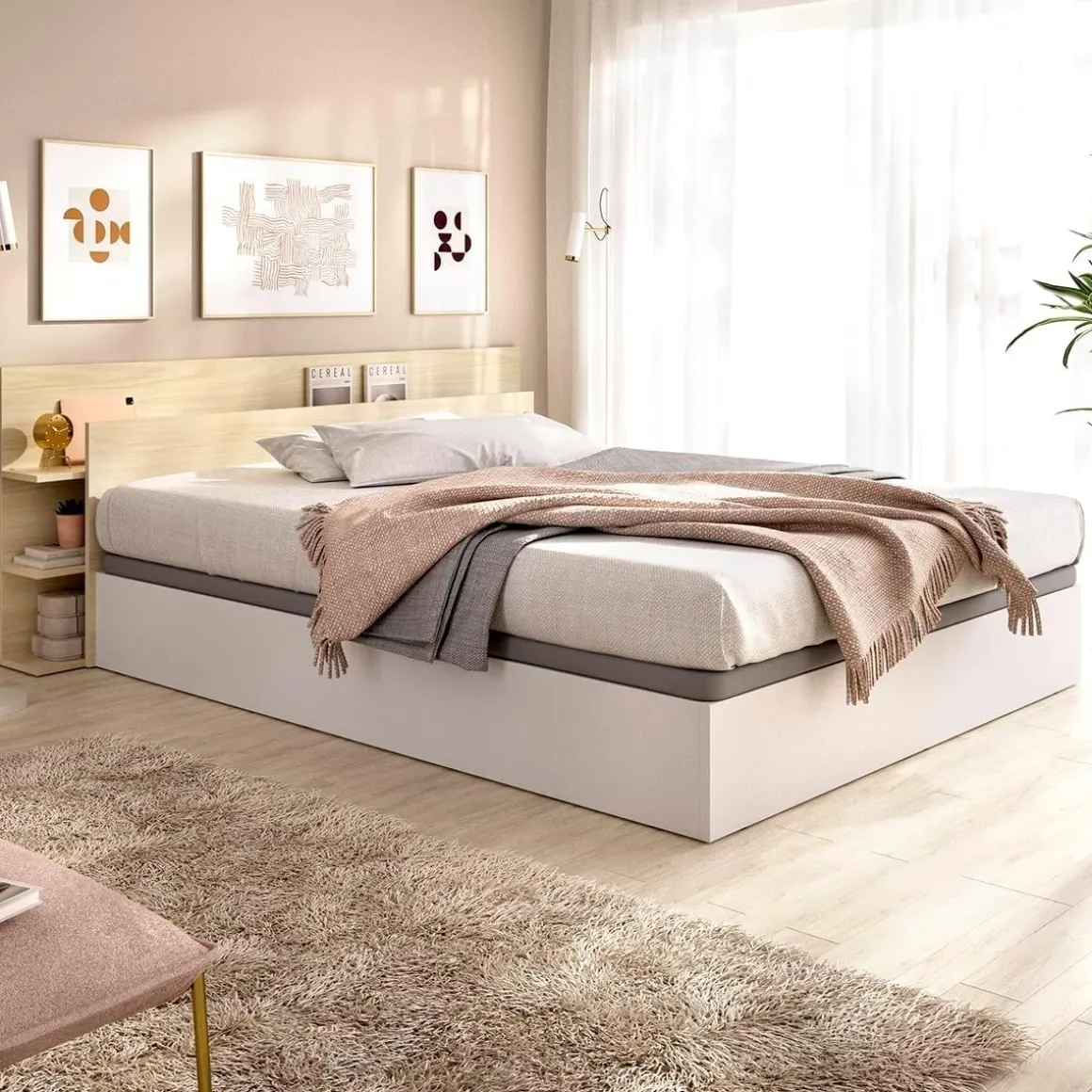 Composición de dormitorio Pack Tori cabecero con canapé natural/blanco 73x181,2x213 cm