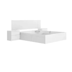 Composición de dormitorio Pack Len cabecero + estructura cama + 2 mesitas de noche blanco 96x251x196,4 cm