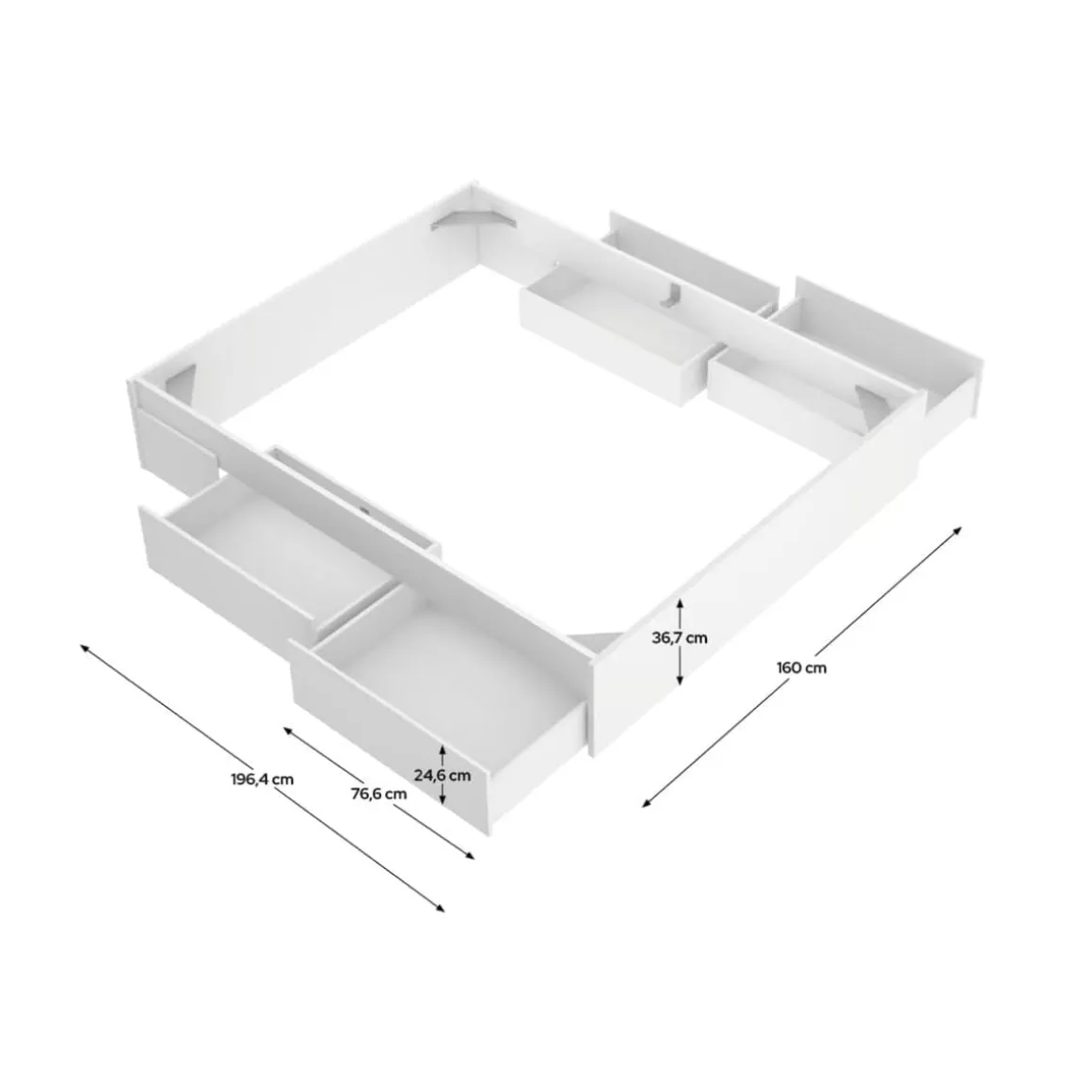 Composición de dormitorio Pack Len cabecero + estructura cama + 2 mesitas de noche blanco 96x251x196,4 cm