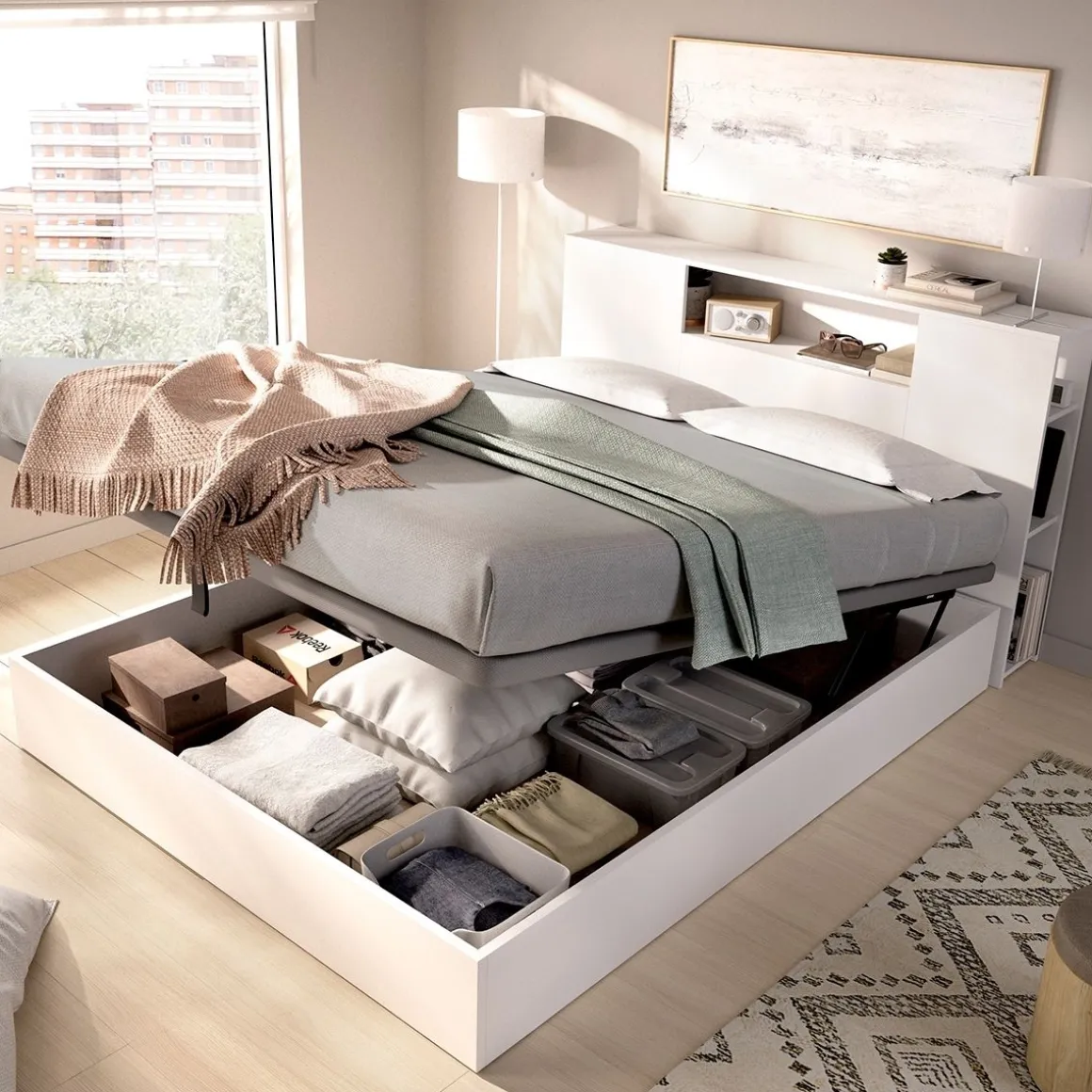 Composición de dormitorio Pack Ten cabecero con canapé abatible blanco 95,5x157,2x213,4 cm