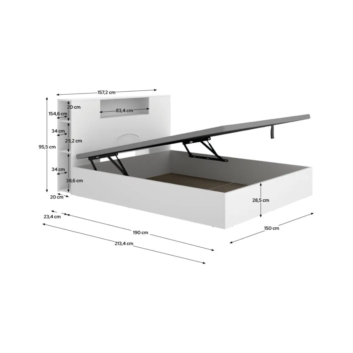 Composición de dormitorio Pack Ten cabecero con canapé abatible blanco 95,5x157,2x213,4 cm