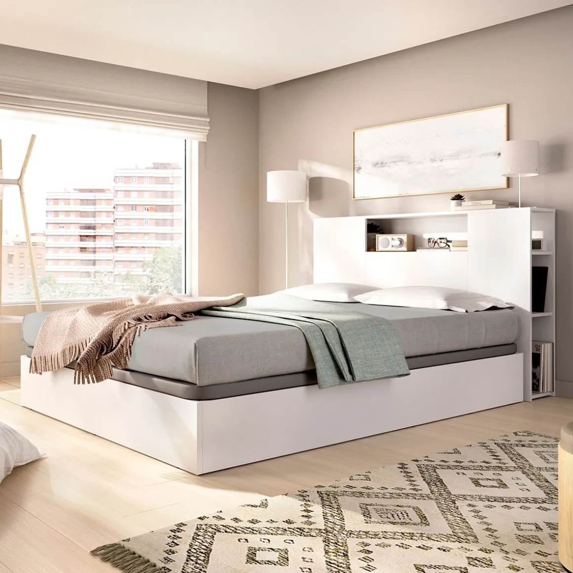Composición de dormitorio Pack Ten cabecero con canapé abatible blanco 95,5x157,2x213,4 cm