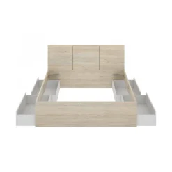 Composición de dormitorio Havana cabecero con canapé 4 cajones blanco/natural 96x160x205,4 cm