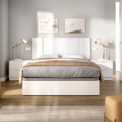 Composición de dormitorio Pack Flow cabecero con mesitas y canapé blanco 96x240,8x190 cm