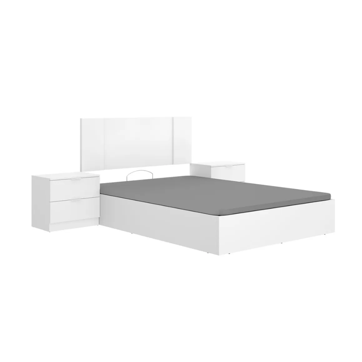 Composición de dormitorio Pack Flow cabecero con mesitas y canapé blanco 96x240,8x190 cm