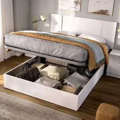 Composición de dormitorio Pack Flow cabecero con mesitas y canapé blanco 96x240,8x190 cm