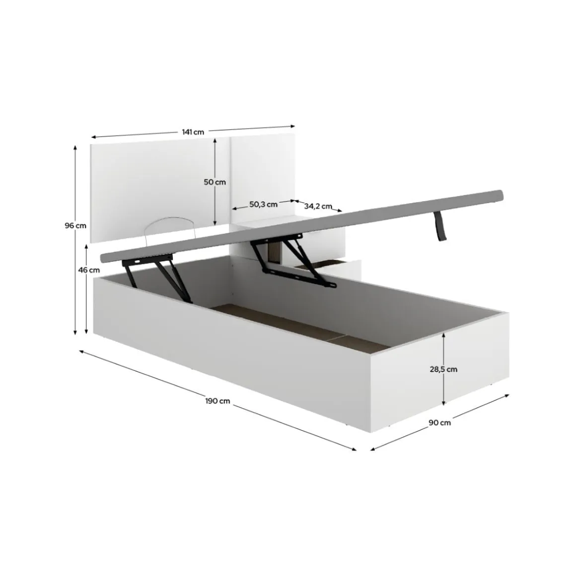 Composición de dormitorio Pack Flow cabecero con mesita y canapé abatible blanco 96x141x190 cm