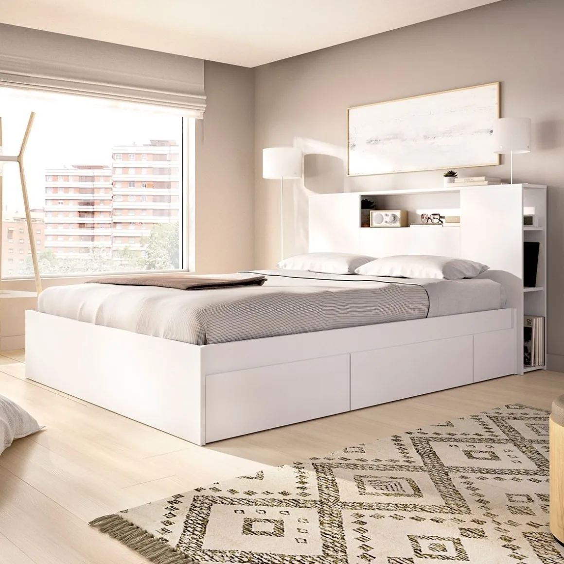 Composición de dormitorio Pack Ten cabecero con canapé 4 cajones blanco 95,5x160x243,2 cm