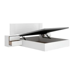Composición de dormitorio Pack Len cabecero con mesitas de noche y canapé blanco 96x251x190 cm