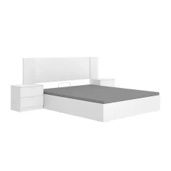 Composición de dormitorio Pack Len cabecero con mesitas de noche y canapé blanco 96x251x190 cm