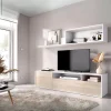 Composición de salón Bay mueble bajo + módulo superior blanco/natural 180 cm