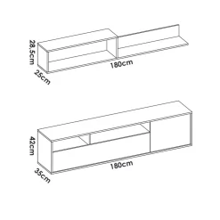 Composición de salón Bay mueble bajo + módulo superior blanco/natural 180 cm