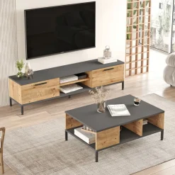 Composición de salón Ezequiel mueble de TV y mesa de centro cambria/antracita