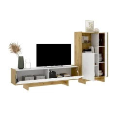 Composición de salón Ka mueble de TV y aparador blanco/natural