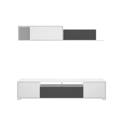 Composición de salón Ken mueble de TV y módulo superior blanco brillo/grafito