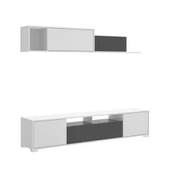 Composición de salón Ken mueble de TV y módulo superior blanco brillo/grafito
