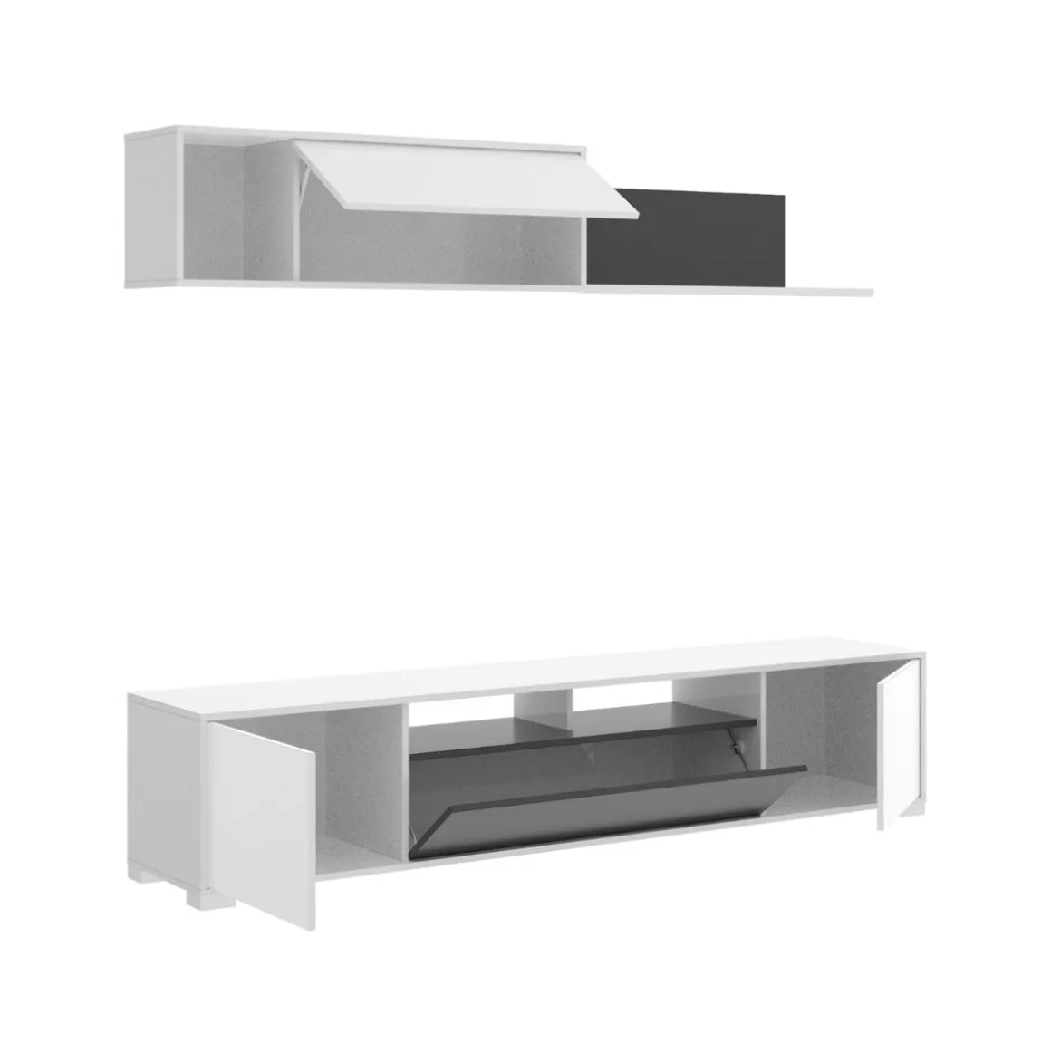 Composición de salón Ken mueble de TV y módulo superior blanco brillo/grafito