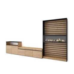 Composición de salón Kroma con chimenea a la derecha natural/negro 185,9x363,9x34,6 cm