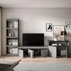 Composición de salón Kroma con estantería lateral izquierda 185,9x313,5x34,6 cm