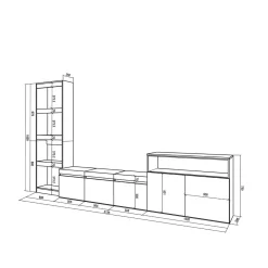 Composición de salón Kroma con estantería lateral izquierda 185,9x313,5x34,6 cm