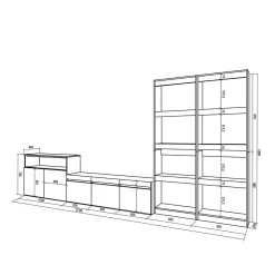 Composición de salón Kroma con estantería a la derecha natural/negro 185,9x373,5x34,6 cm
